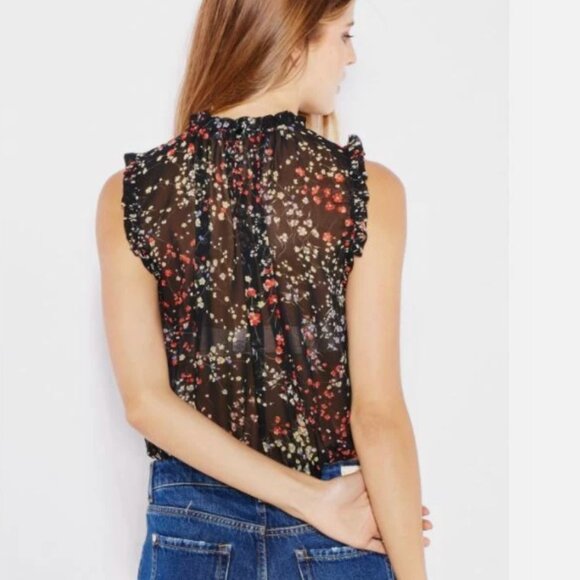 Mango Sheer Black Floral Cropped Top - Small - Picture 1 of 13